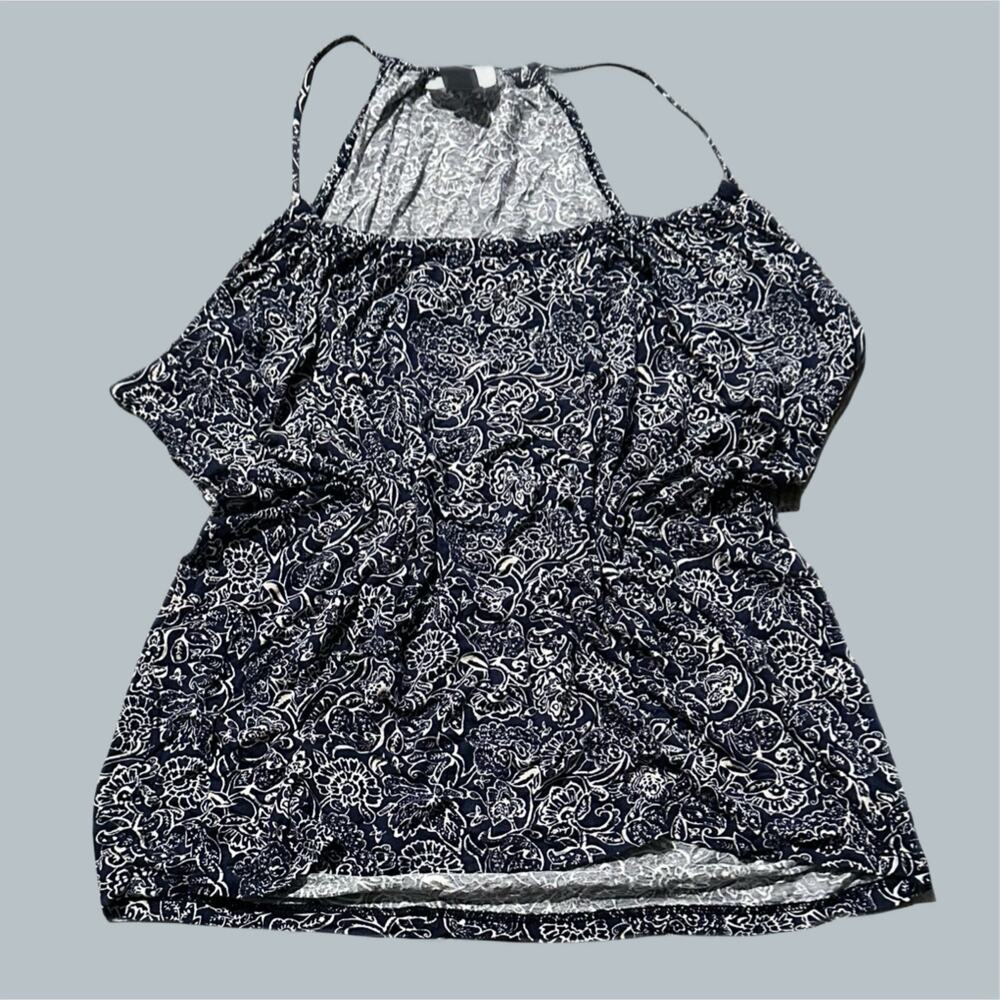 old navy medium Women’s Patterned navy Blue Tank Top strap scrunched neck white